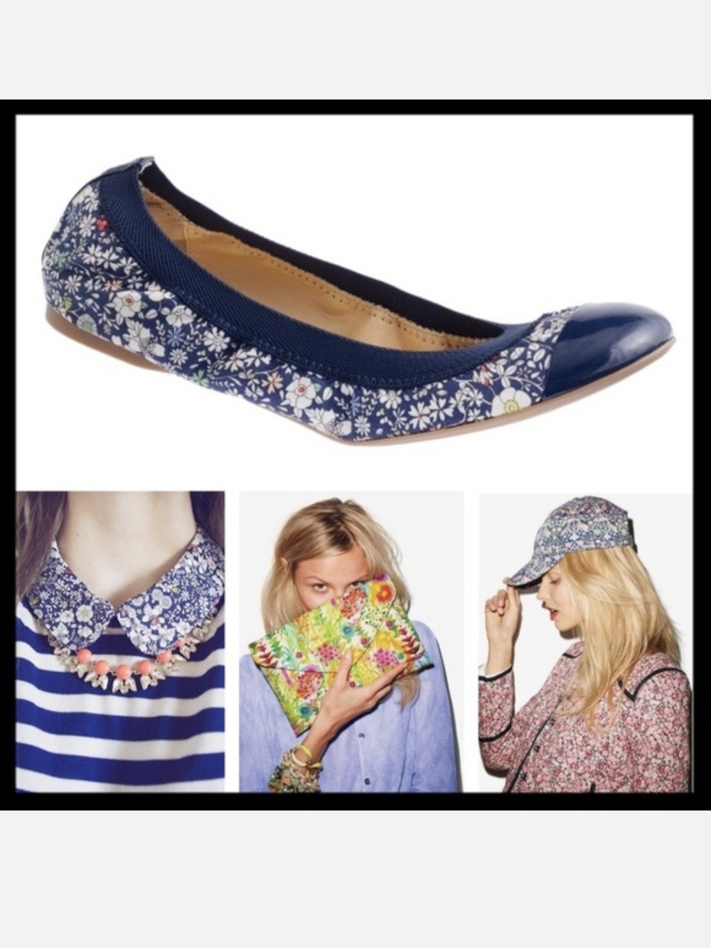 J. Crew Mila Liberty Art Fabrics Navy Floral Patent-Toe Ballet Flat - 8.5